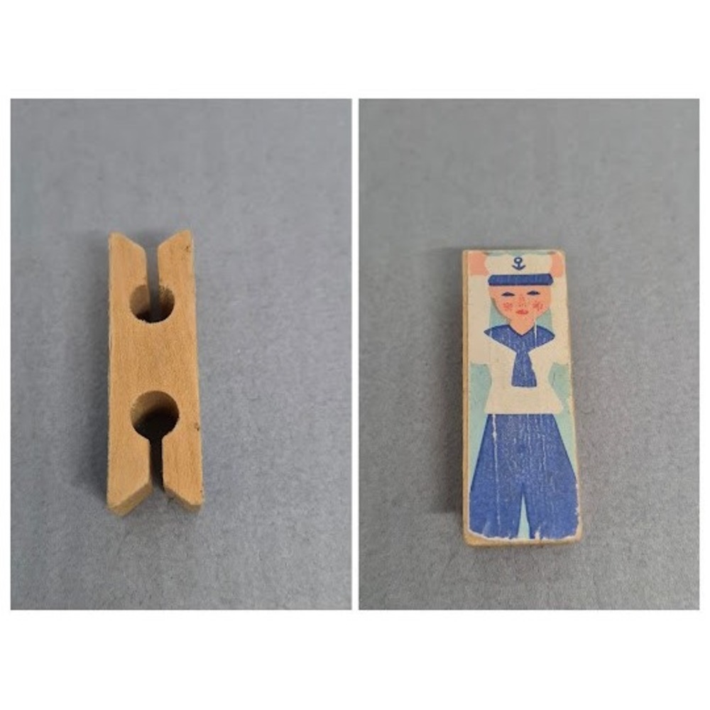 Vintage Sailor Boy Replacement Clip Wooden Clothes Pin Blue White Nautical